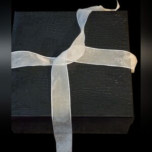 Chic Black Croc-Embossed Box with Sheer White Ribbon , Sturdy Box Wit Lid